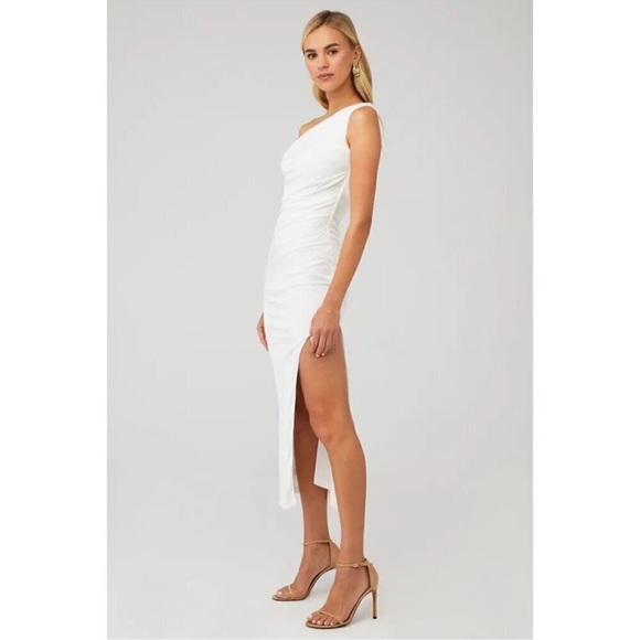 BARDOT Rosalie One Shoulder Sheath Midi Dress Orchid White - Picture 1 of 8